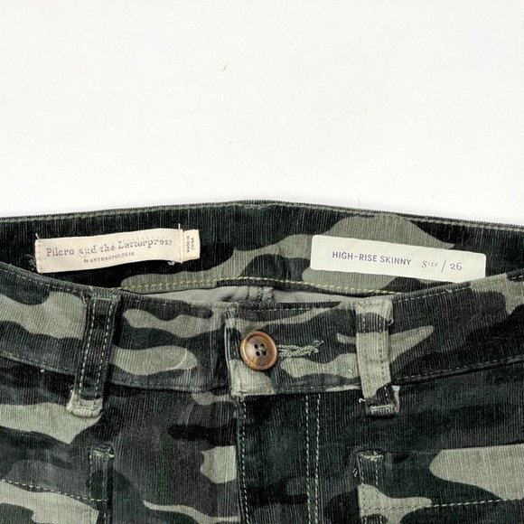 Anthropologie Pilcro High Rise Skinny Corduroy Camouflage Pants Women 26 Stretch - Picture 7 of 11